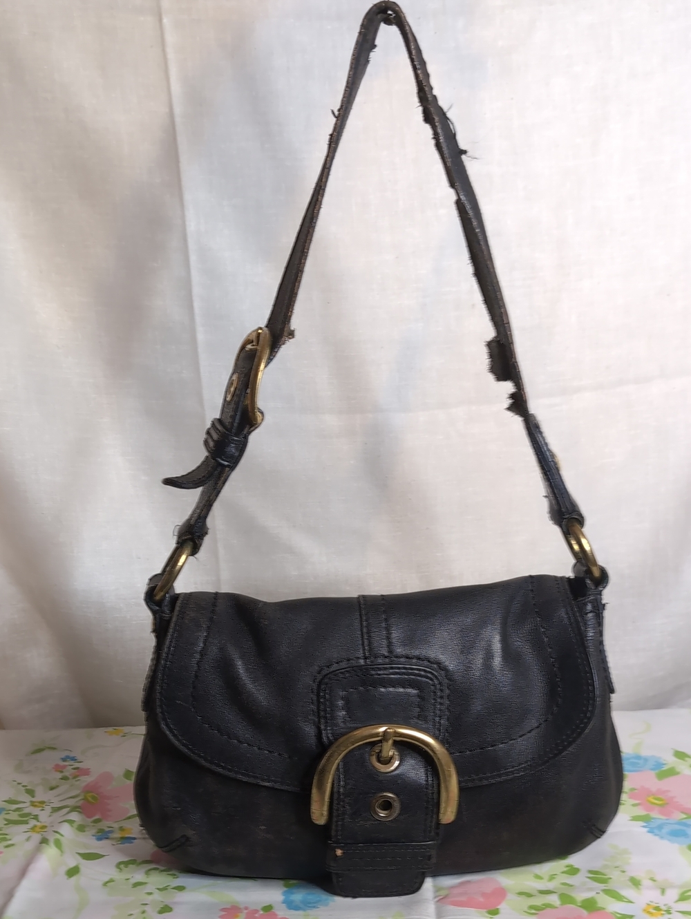 Vint. Coach Soho Flap Black Leather Shoulder Bag Purse